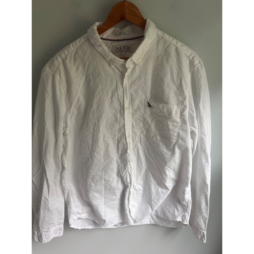 Jack Wills Mens XXL Slim Fit White Button Down Shirt Long Sleeve Pheasant Logo
